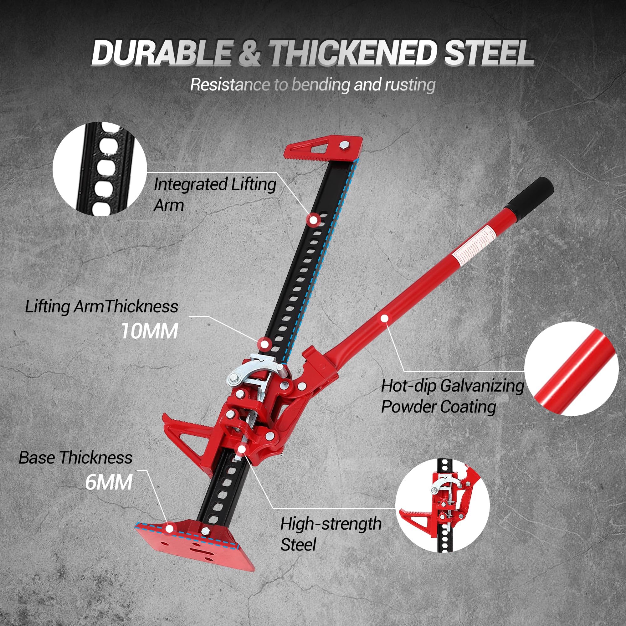 48 Inch Heavy Duty Farm Jack – 7000 Lbs Capacity, High Lift Ratcheting, Off Road Recovery, Manual